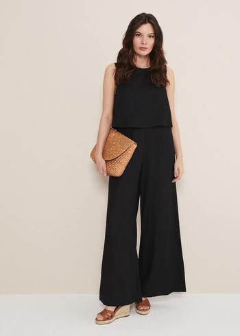 Phase Eight Aubrey Linen Wide Leg Jumpsuit Black Australia | EB1247683